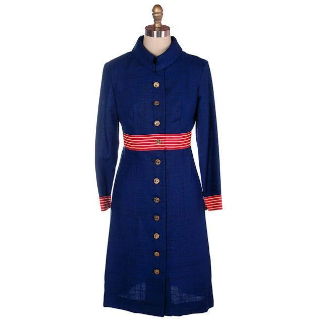 Vintage Navy Linen Coat/Dress Red/White Trim Nautical 1970s 35-28-38 Hooded Caped Scarf Vintage Navy Linen Coat/Dress Red/White Trim Nautical 1970s 35-28-38 Hooded Caped Scarf