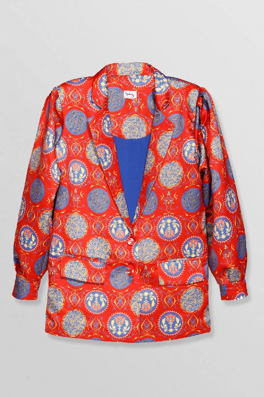 Puff sleeve blazer in red heritage print Women's Party Jacket