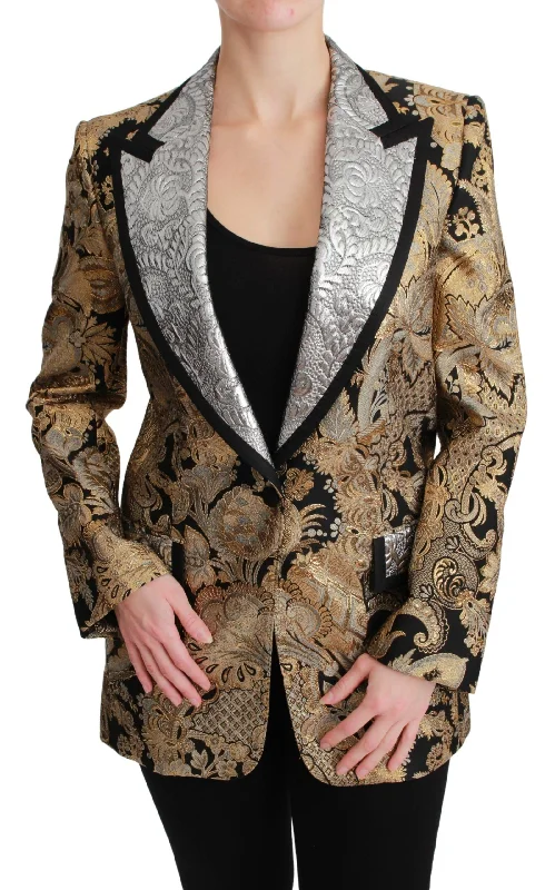 Dolce & Gabbana Elegant Gold Floral Jacquard Blazer Women's Stripe Blazer