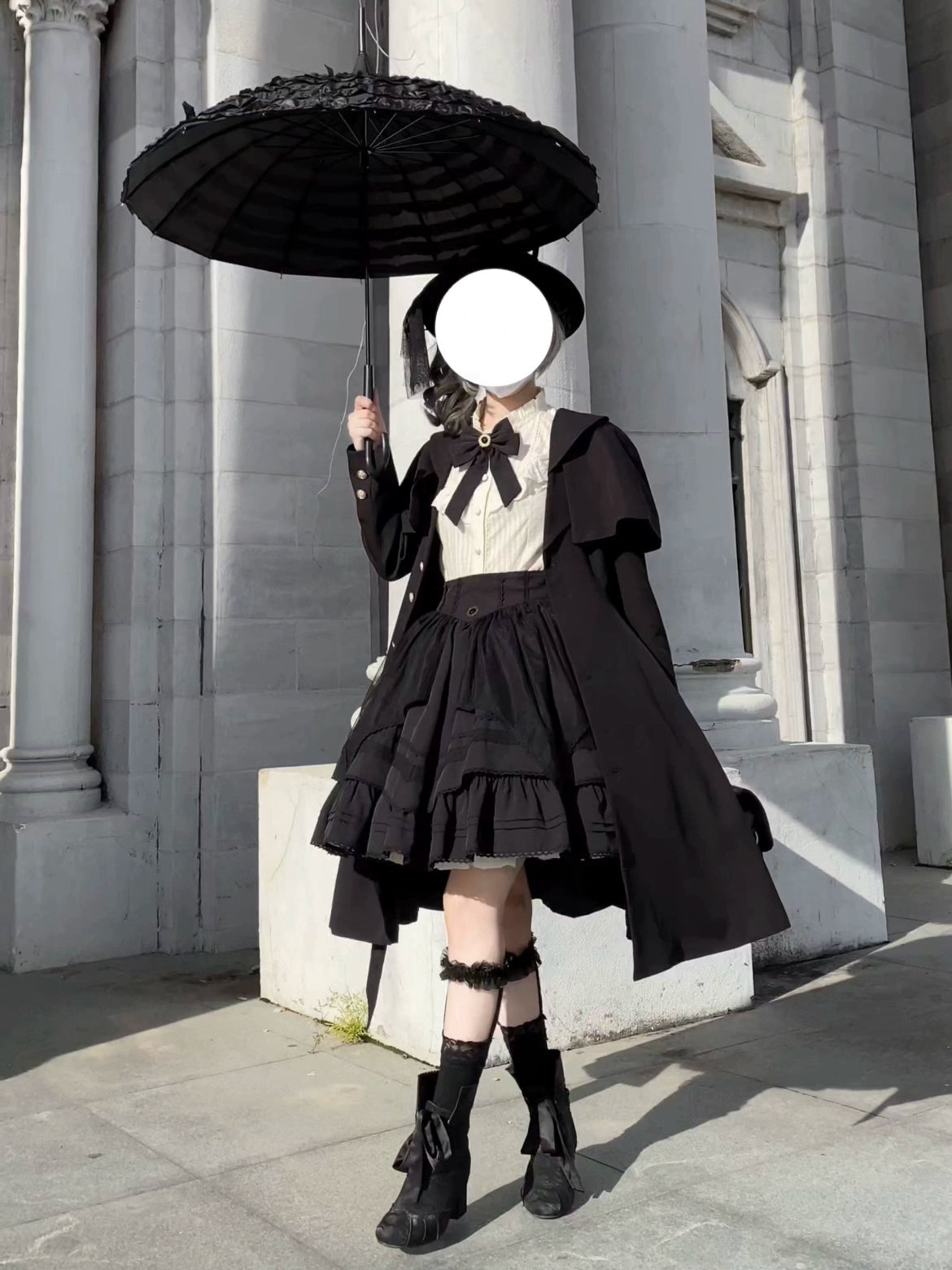 Uncle Wall Original~Rich Heiress~Elegant Black Lolita Coat with Detachable Cape Lapel Coat Peter Pan Collar Coat Cowl Neck Coat