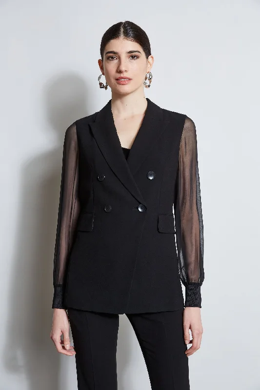 Double Breasted Chiffon Sleeve Blazer Women's Custom Jacket
