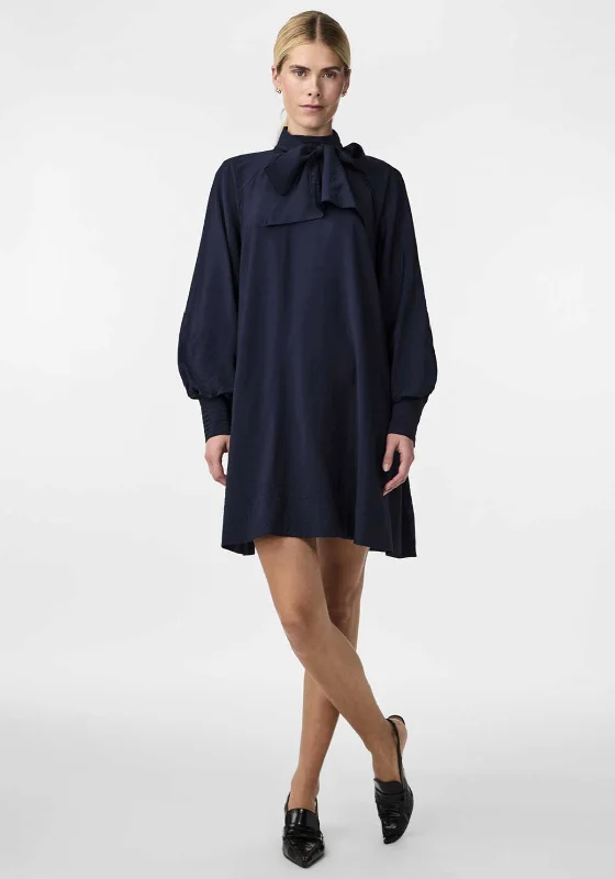 Y.A.S Nira Pussy Bow Mini Smock Dress, Navy Blazer Women's Plaid Suit