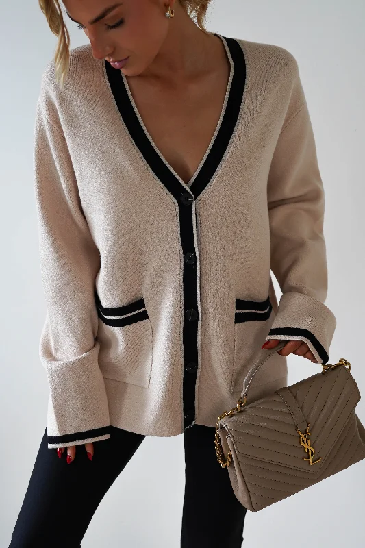 Calvin 2 Tone Over Sized Cardigan | Cream/Black Fitted Slim Tailored