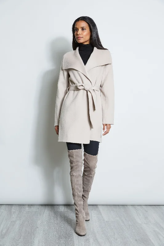 Tahari Double Face Lightweight Wool Wrap Coat Boat Shawl Notched