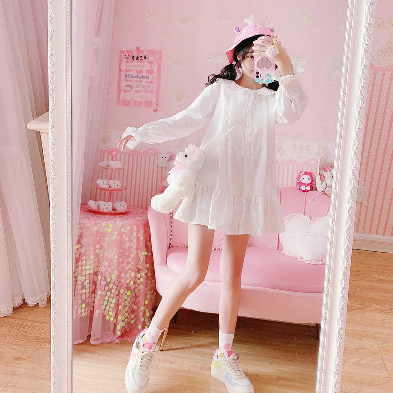 white cardigan dress  PL52499 Fitted Loose Oversized