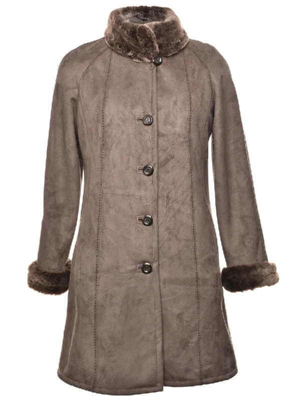 Single Breasted Faux Fur Coat - L Front Pockets Side Pockets Patch Pockets