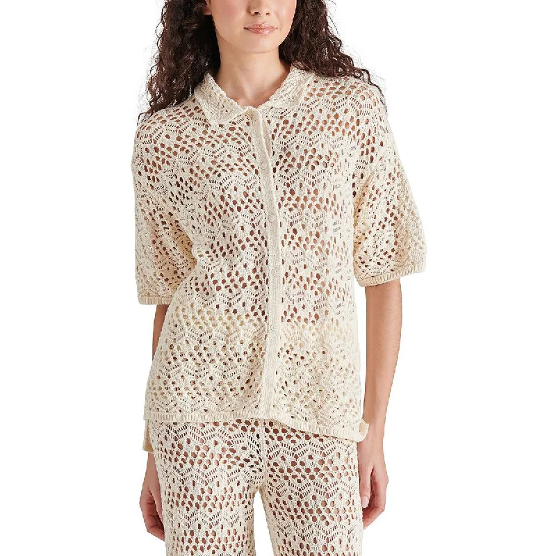 Steve Madden Womens Avana Cotton Crochet Cardigan Sweater Collared Crew Neck Turtle Neck Steve Madden Womens Avana Cotton Crochet Cardigan Sweater Collared Crew Neck Turtle Neck