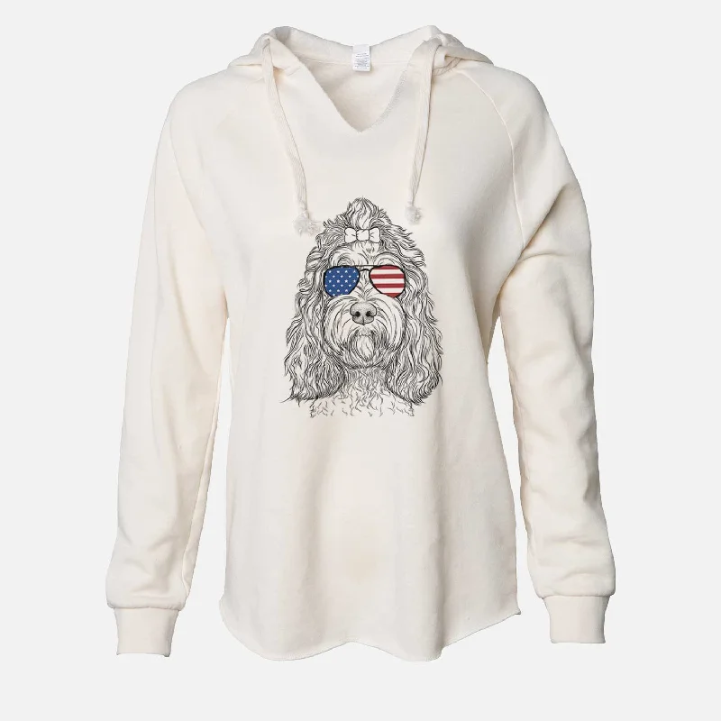 USA Chloe the Cockapoo - Cali Wave Hooded Sweatshirt Hoodie with Hem Drawcord Adjustable Customizable USA Chloe the Cockapoo - Cali Wave Hooded Sweatshirt Hoodie with Hem Drawcord Adjustable Customizable