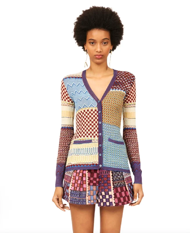Medina Cardigan - Peridot Herringbone Houndstooth Plaid
