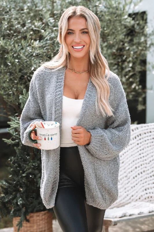 Soft Brushed Grey Cardigan - FINAL SALE Embroidered Appliqued Beaded