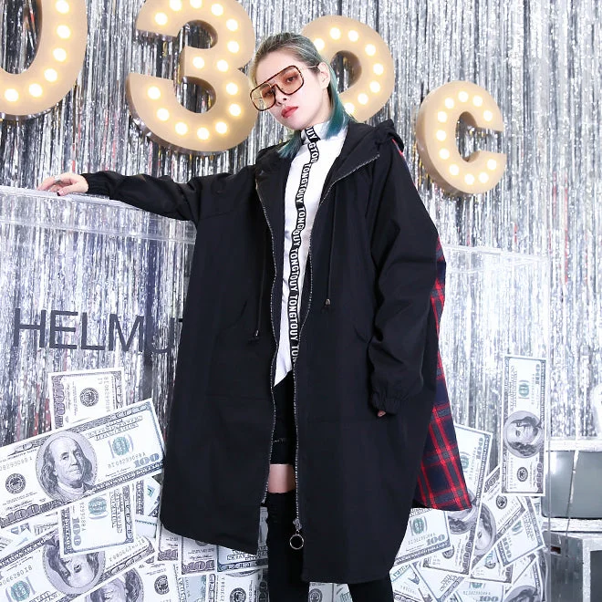 Fine black patchwork maxi coat trendy plus size hooded Winter Fine baggy coats Off-the-Shoulder Jacket Double-Breasted Coat Single-Breasted Coat Fine black patchwork maxi coat trendy plus size hooded Winter Fine baggy coats Off-the-Shoulder Jacket Double-Breasted Coat Single-Breasted Coat