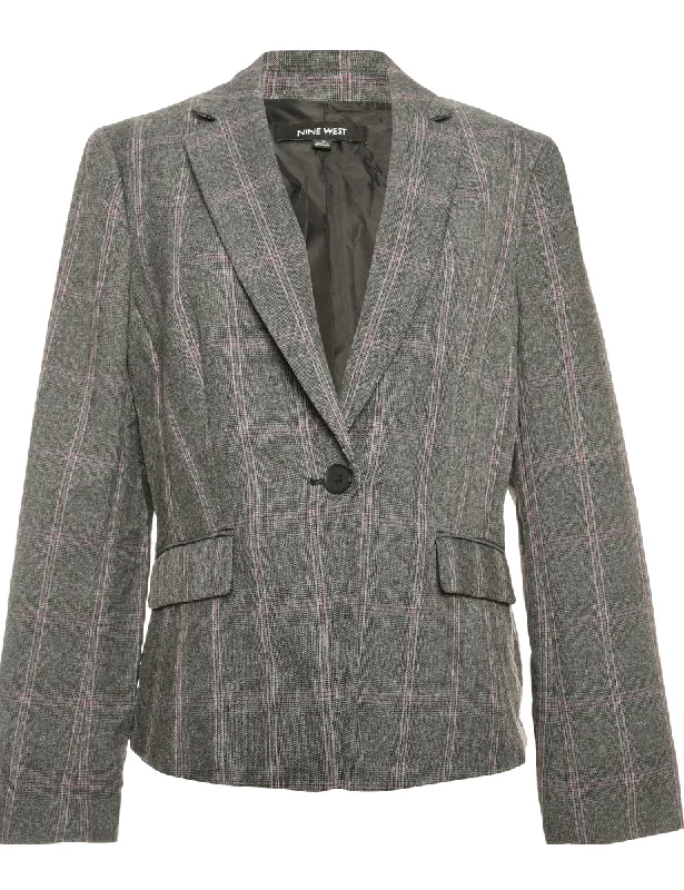 Checked Dark Grey & Purple Tailored Blazer - M Women's Handmade Blazer