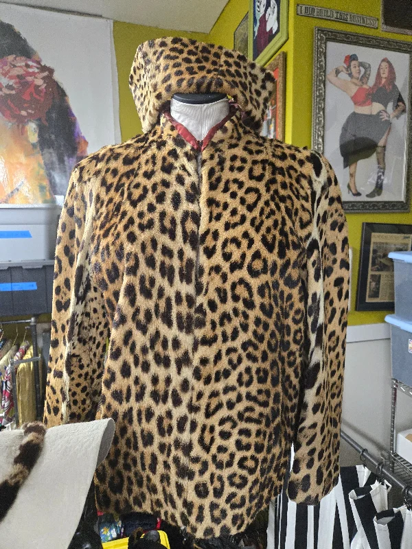 Vintage Cheetah fur coat & hat Solid Print Jacquard