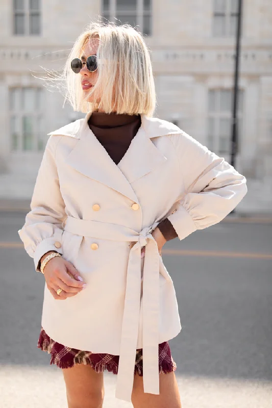 In The Trenches Beige Mid Length Trench Coat FINAL SALE Fitted Loose Oversized