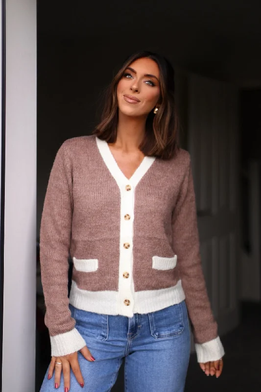 Brown Two Tone Button Up Cardigan - FINAL SALE Satin Blend Silk Blend Wool Blend