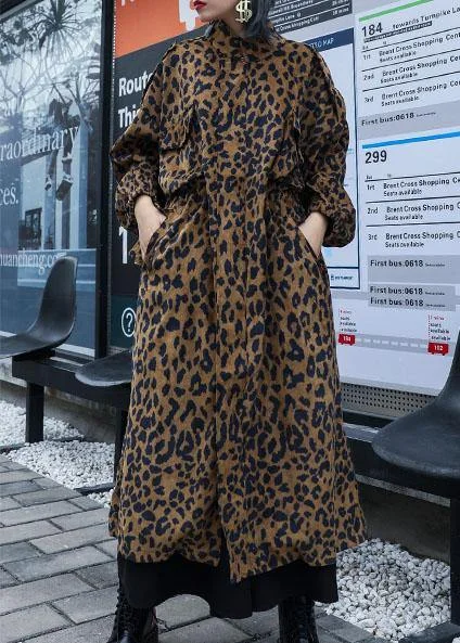 French Leopard Plus Size trench coat Gifts zippered fall coat Cape Coat Herringbone Coat Tweed Coat