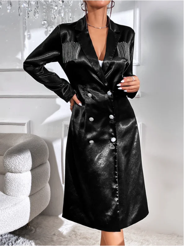 long tassel satin windbreaker coat Trapeze Tunic Caftan