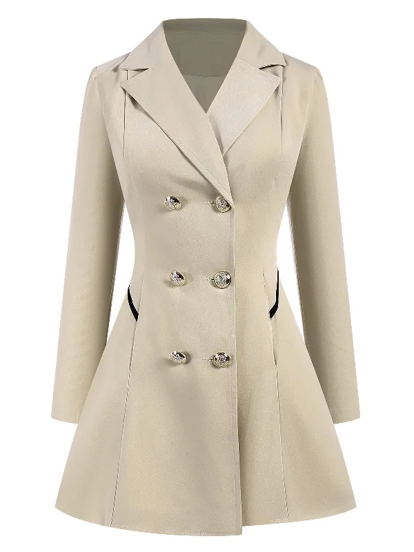1970s Solid Lapel Double-Breasted Coat Turtleneck Wrap Cape