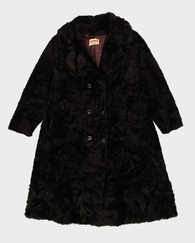 Vintage 1970s Brown Faux Fur Coat - L Off-the-Shoulder Jacket Double-Breasted Coat Single-Breasted Coat
