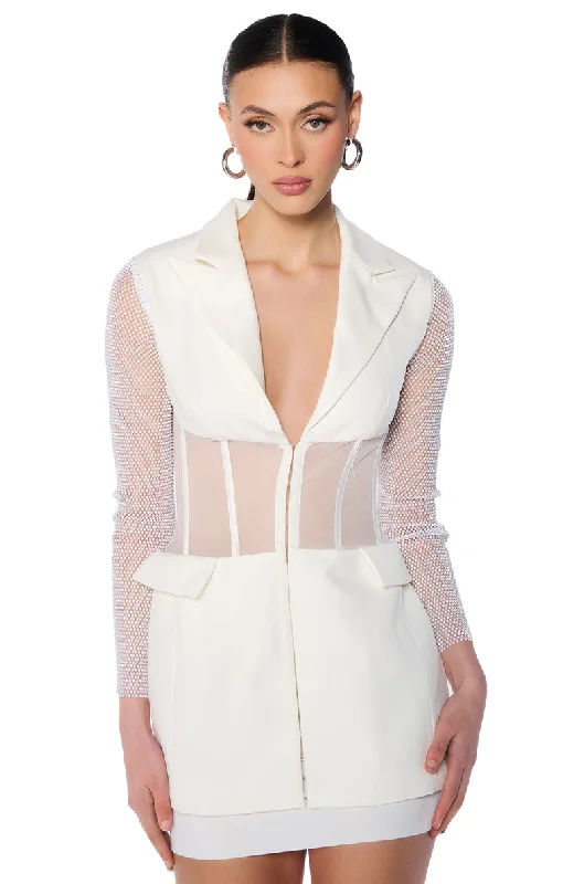BEIBS IN THE TRAP CORSET BLAZER DRESS WITH RHINESTONE SLEEVES Women's High-End Blazer