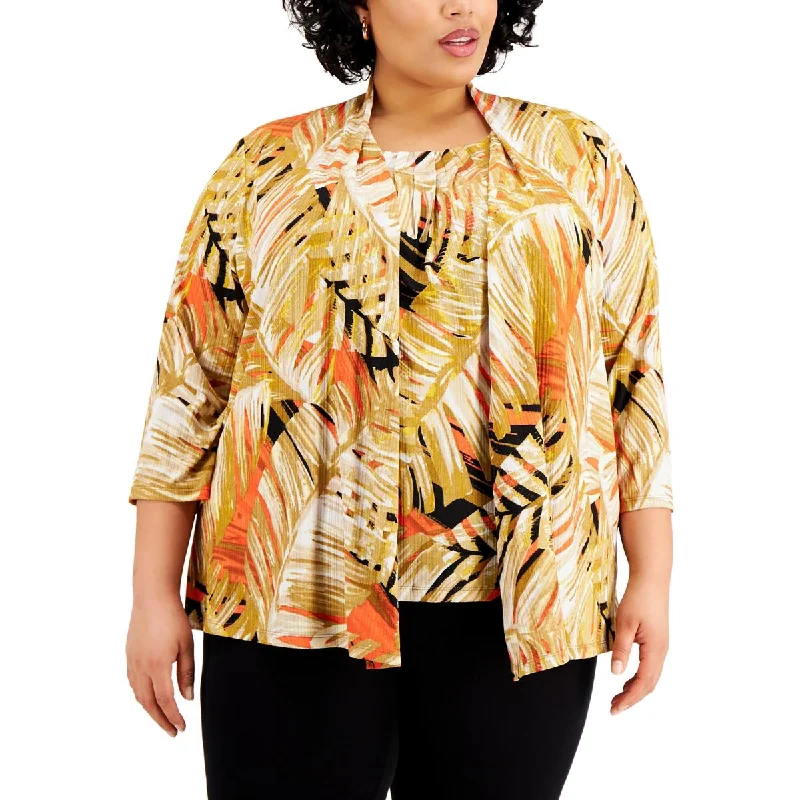 Kasper Womens Plus Floral Print  Cardigan Sweater Oversized Loose Flowy