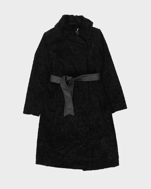 Calvin Klein Black Faux Fur Coat - S Boat Neck Jacket Square Neck Jacket One-Shoulder Jacket