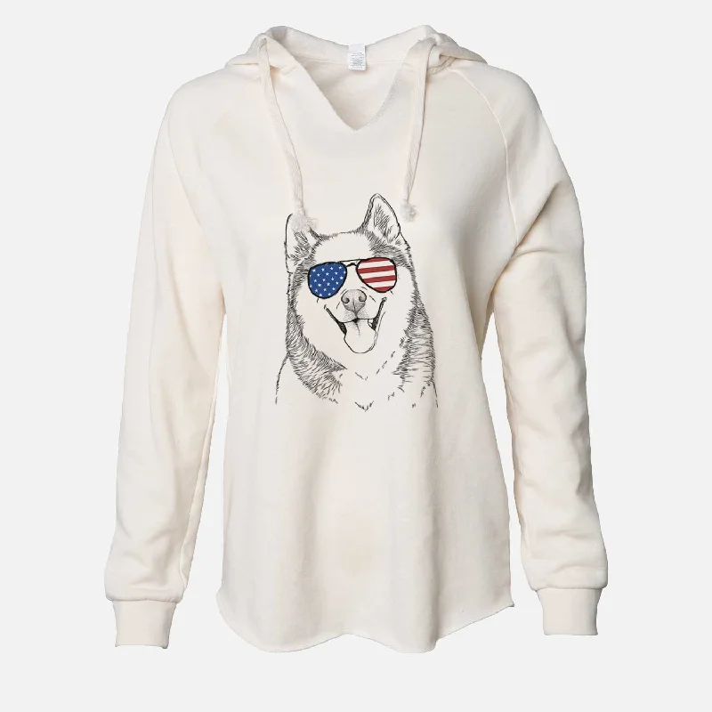 USA Teak the Siberian Husky - Cali Wave Hooded Sweatshirt Hoodie with Rhinestones Sparkly Elegant USA Teak the Siberian Husky - Cali Wave Hooded Sweatshirt Hoodie with Rhinestones Sparkly Elegant