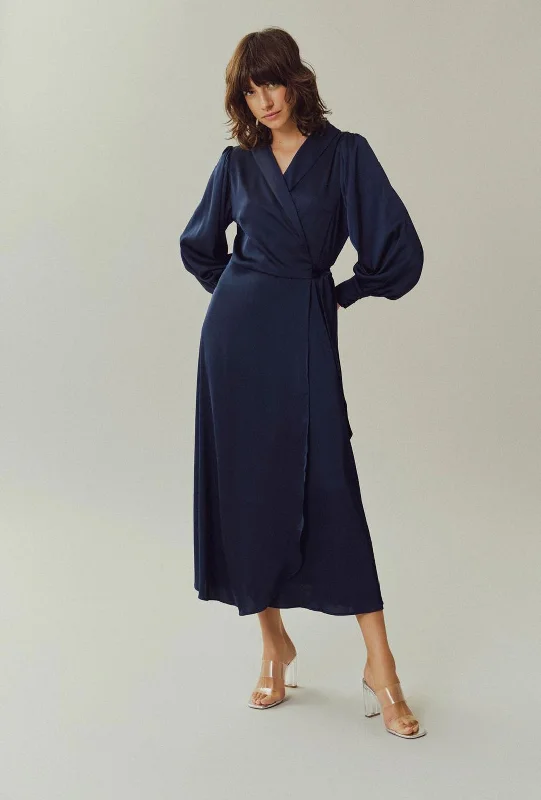 Vila Vienna Ravenna Wrap Ankle Dress, Navy Blazer Women's Daily Blazer