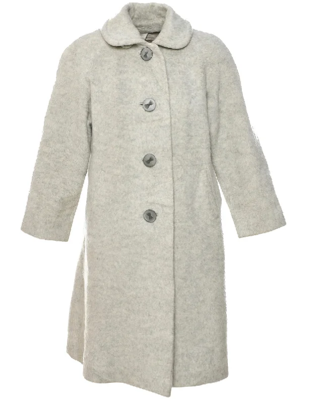 Grey Wool Coat - M Plaid Tartan Floral