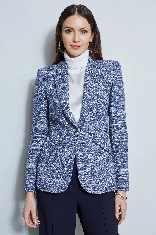 Tweed Panel Single Button Blazer Women's Vintage Suit