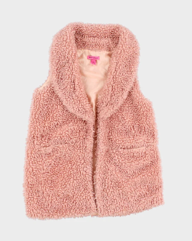 Betsey Johnson Pink Sleeveless Teddy Coat - M/L Shawl Collar Notch Collar Lapel Collar Betsey Johnson Pink Sleeveless Teddy Coat - M/L Shawl Collar Notch Collar Lapel Collar