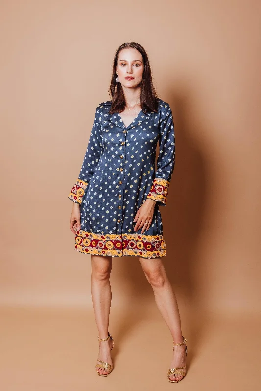 Kisha Blue Blazer Dress with Hand Embroidery Women's Party Jacket