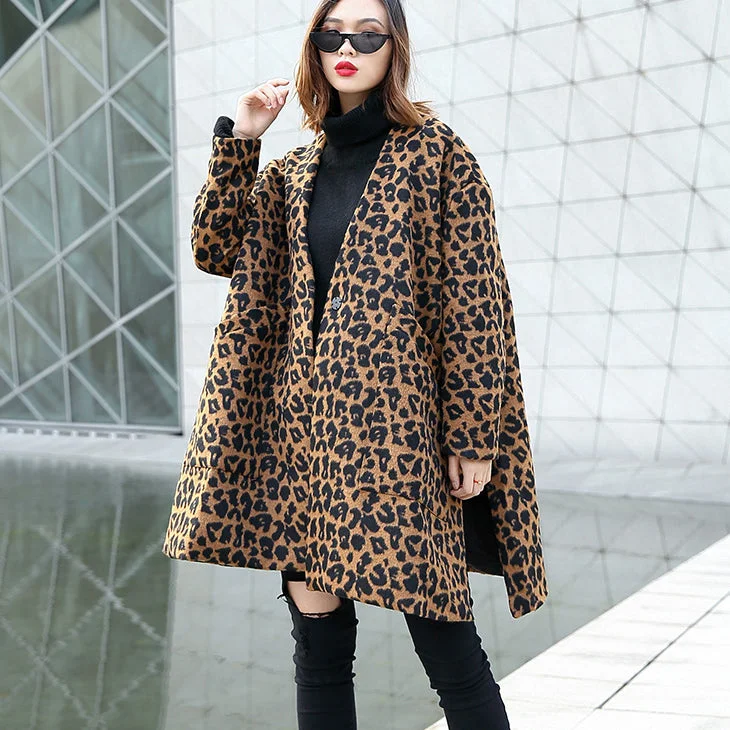 women brown Leopard coat casual v neck pockets Winter coat Elegant side open coats Lapel Coat Peter Pan Collar Coat Cowl Neck Coat women brown Leopard coat casual v neck pockets Winter coat Elegant side open coats Lapel Coat Peter Pan Collar Coat Cowl Neck Coat