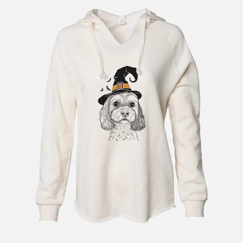 Witch Jasper Diggins the Cavapoo - Cali Wave Hooded Sweatshirt Hoodie with High-Low Hem Asymmetrical Trendy Witch Jasper Diggins the Cavapoo - Cali Wave Hooded Sweatshirt Hoodie with High-Low Hem Asymmetrical Trendy