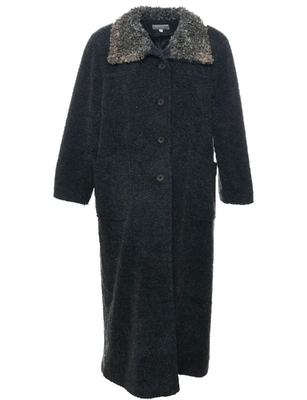Dark Grey Wool Coat - L Suede Jacket Faux Fur Jacket Puffer Jacket