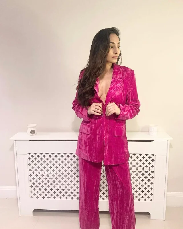 NK- Hottest Pink Crushed Velvet Pink Blazer Suit Milan Custom Blazer