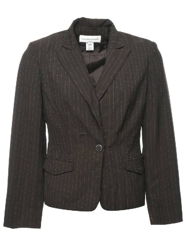 Brown Striped Blazer - M Women's Elegant Jacket