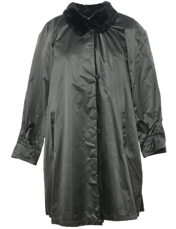 Olive Green Trench Coat - M Pleated Ruffled tiered