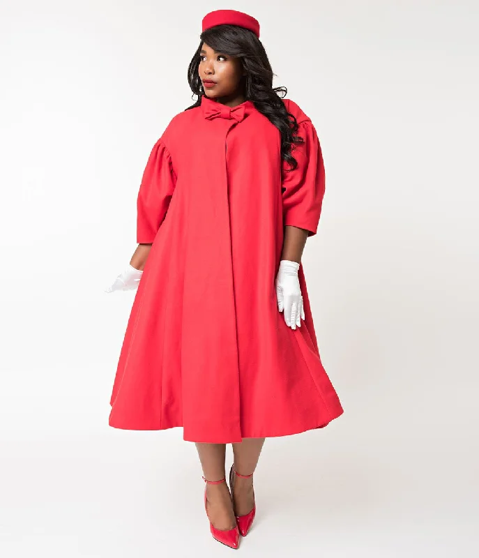 Barbie x Unique Vintage Plus Size 1960s Style Red Flare Swing Coat Anorak Windbreaker Fleece Barbie x Unique Vintage Plus Size 1960s Style Red Flare Swing Coat Anorak Windbreaker Fleece