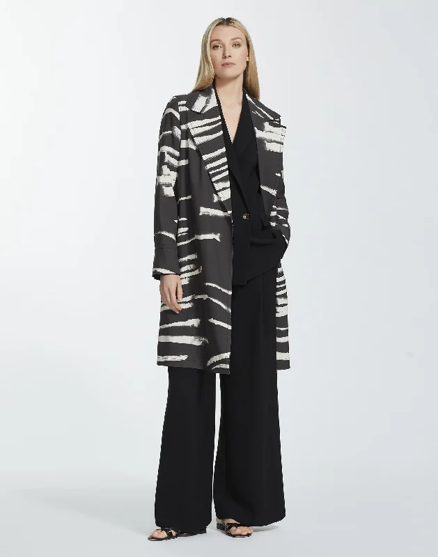 Painted Zebra Stripe Print Drape Cloth Mayfair Trench Coat Cotton Linen Terry