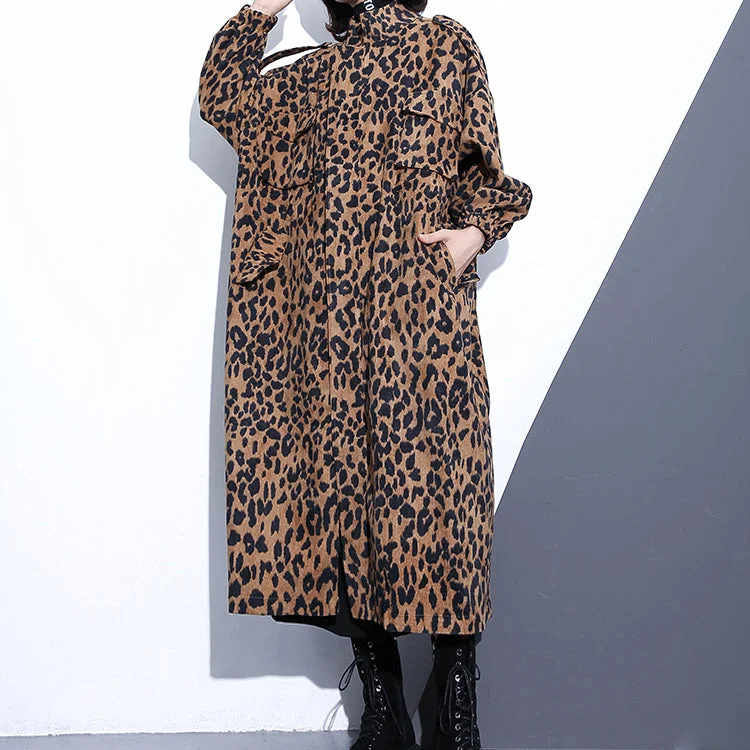 New Leopard coats plus size clothing Stand zippered trench coat women long sleeve pockets baggy cotton blended Coat Zip Front Button Front Snap Front New Leopard coats plus size clothing Stand zippered trench coat women long sleeve pockets baggy cotton blended Coat Zip Front Button Front Snap Front