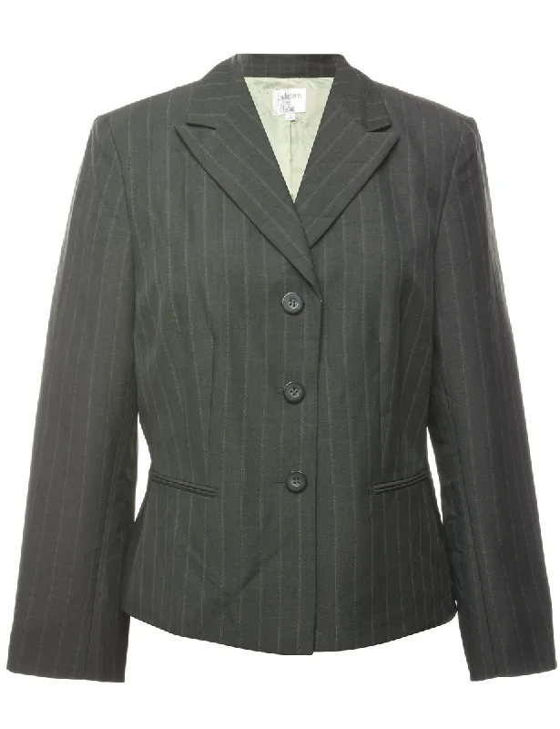 Pinstriped Dark Grey Blazer - L Women's Trendy Jacket