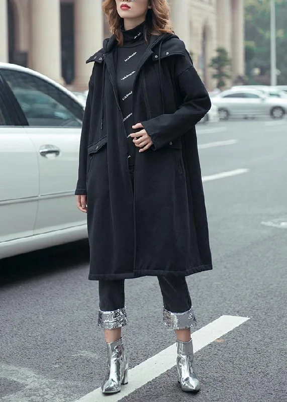 Style black fine coats women hooded drawstring fall outwear Tweed Herringbone Houndstooth Style black fine coats women hooded drawstring fall outwear Tweed Herringbone Houndstooth