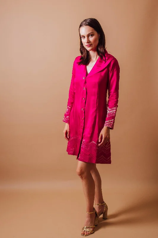 Lisa Pink Blazer Dress with Jacquard Silk Women's Daily Blazer