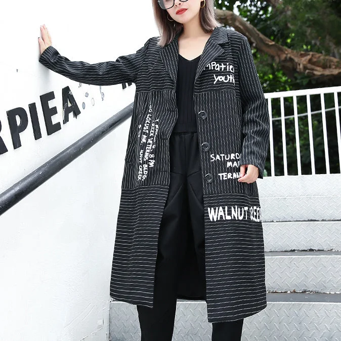 boutique black striped Coat plus size lapel print Coat Elegant baggy coats Buttoned Toggled Snapped boutique black striped Coat plus size lapel print Coat Elegant baggy coats Buttoned Toggled Snapped