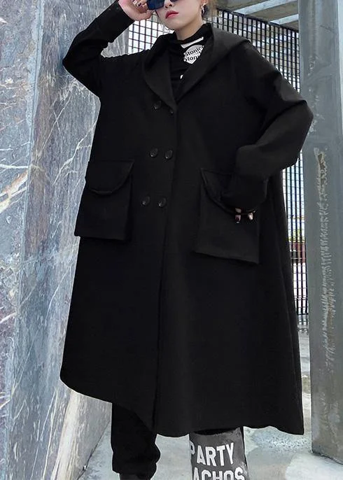 Art black Fine outwear coat hooded double breast fall outwears Square Neck One-Shoulder Off-the-Shoulder Art black Fine outwear coat hooded double breast fall outwears Square Neck One-Shoulder Off-the-Shoulder