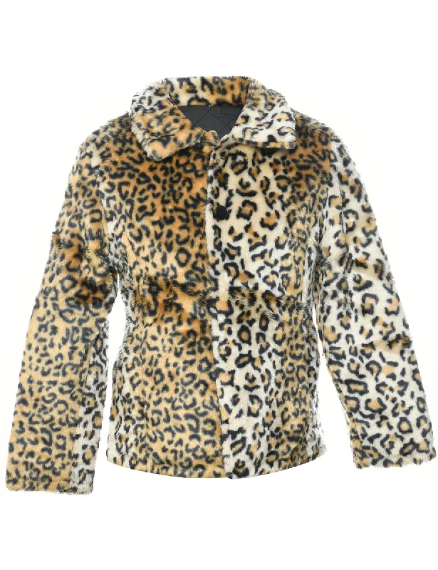 Leopard Print Faux Fur Coat - S Turtleneck Jacket Crew Neck Jacket V-Neck Jacket