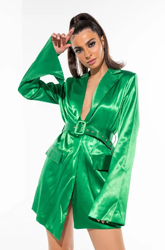 IT'S THE FIT FOR ME SATIN BLAZER DRESS GREEN Women's Party Jacket