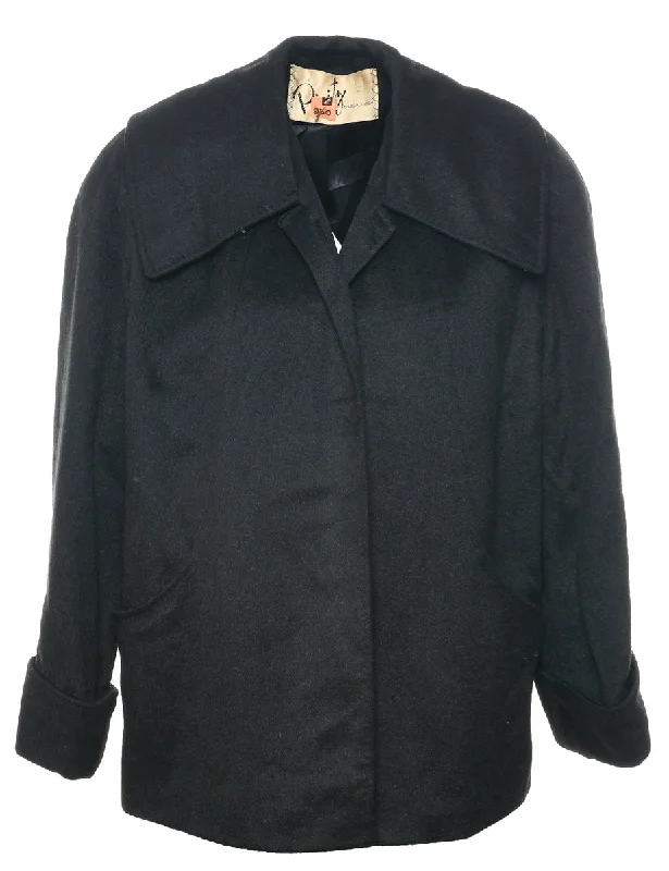 Black Faux Fur Coat - L Cape Coat Herringbone Coat Tweed Coat