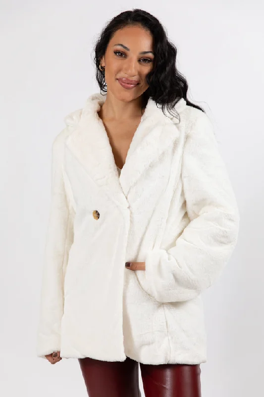 Wilmington Winters Ivory Fur Coat Amber Massey X Pink Lily FINAL SALE Pockets Sleeves Lining